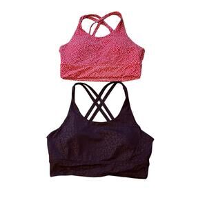 BuffBunny Pink Polka Dot & Black Crisscross Sports Bra Duo
